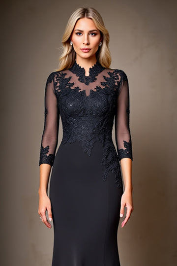 Mermaid Black Mother of the Bride Dress with Appliques